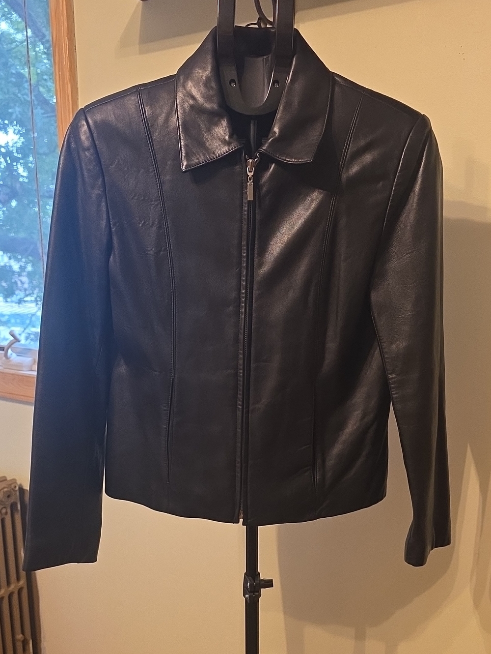 Adler Collection Classic Black Lamnskin Leather Zip-Front Women's Jacket